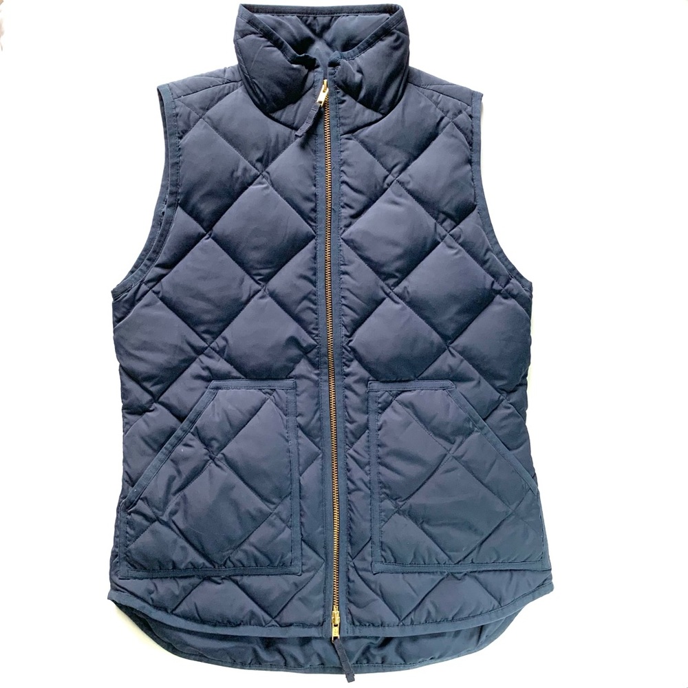 Vintage 2000s J.Crew Navy Quilted Down Fill Zip Up Puffer Vest